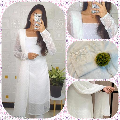 "Graceful Tradition 1000 Butti Handloom Women's Kurti for a Regal Look with Intricate Embroidery and Elegant look"(WHITE)