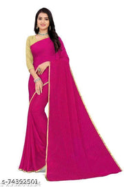 Marble Chiffon Pink Lace border saree with blouse