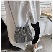 Fantastiqo Luxury Rhinestone Bucket Sling Bag for Women – Sparkling Evening Shoulder Purse with Silver Chain