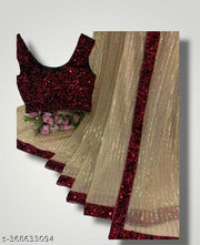 Designer Sequence Work Saree with Matching Heavy Sequence Blouse, Glamorous Party Wear Saree for Women, Sangeet and Wedding Functions