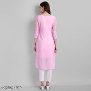 Arth World Women's Embroidered Georgette Straight Kurti