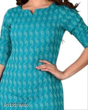 Women Trendy Blue Kurti | Cotton Knee Length Kurta for Women & Girls | Casual Daily Wear Office Wear Ethnic Kurti with 3/4th Sleeves
