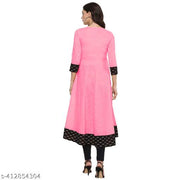 Yova Style Plain Umbrella Frock Design Anarkali Latest Fashion Cotton Dress For Women Ladies Skirt Top With Black Batik Printed Lace Border Regular Daily Wear Simple Use Branded Kurta Chikankari Kurti For Girls