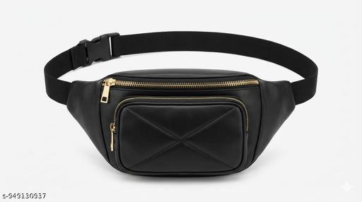 black waist bag for men / black waist bag for women  stylish fanny pack with golden zipper