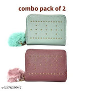 Womens Faux Leather Mini Wallet Purse Combo Pack of 2 Stylish Metal Studded Design with 4 Card Slots Zipper Coin Pocket Compact and Durable Light Green & Dark Beige