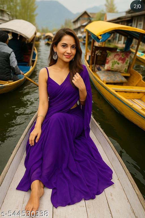 Trendy New Soft Georgette Fabric Plen Beautiful Saree For Women