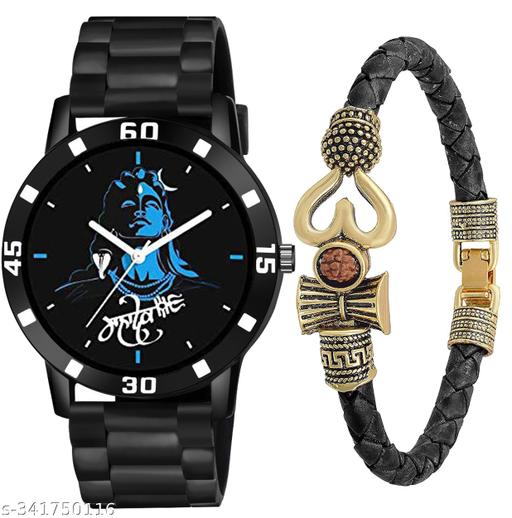 HC HARMI CREATIVE Mahadev watch with om bracelet mahadev dial watch for boys & men (combo )