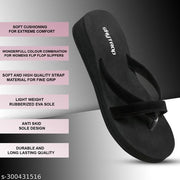 Feens Jet Black Synthetic Solid Slippers Flipflop for Women & Girls