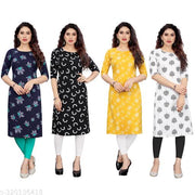 Women Printed Crepe Straight Kurti Combo of 4