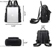 ZOVIX Medium 25 L Laptop Backpack Purse for Women Convertible Travel Vintage PU Leather Shoulder (Black)