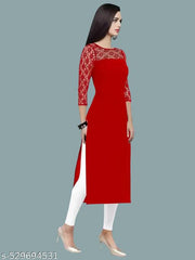 Casual American Crepe And Rasal Net Round Neck And 3/4 Sleeves Stylish Kurti For Womans