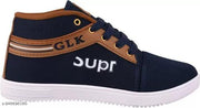 Navy Blue Solid High Ankle Shoe For Kids