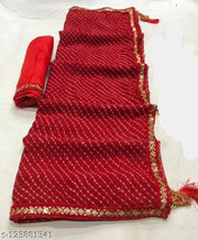 Lehariya georgette red Tassels and Latkans Saree with blouse