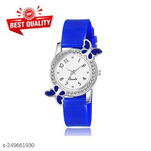 Blue Butterfly Diamond White Dial And Blue Belt Analog Watch For Girls And Women Bracelet Analog Watch For Women And Girls