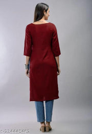 Cool&Classy Boat Neck Simple Rayon Kurta(Maroon)