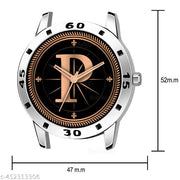 Skoal Analog Round Black Dial ALPHABET P Design Stylish Beige Leather Strap Classic Design Fancy Wrist Watch for Men and Boys, Pack of 1 - ALPHA-P-AVO-SIL-TAN-CRL