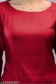 Cool&Classy Boat Neck Simple Rayon Kurta(Red)