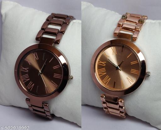 New Arrivals Festive Seasonal Stylish Throns Fit Round Ad Solid Gold Dial Metal Chain Belt Analog Watch with Attractive Diamond Studded Bracelet Combo for Women & Girls.