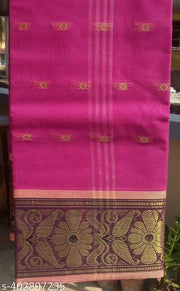 Raj Saree House Women's Bengali Pure Cotton Handloom Saree I Tant Saree I BengalI Saree  Daily  wear Tant   ( Magenda  // Without Blouse)