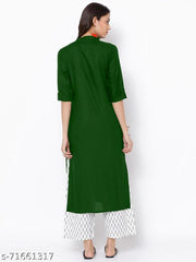 Women's Solid Plain Rayon A-line Green Color Kurti