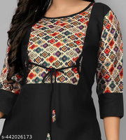 Women's Black Printed Plus Size Cotton Kurti