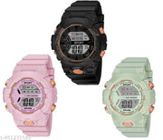 Frozil Digital Pink Black Green Color Combination Combo Of 3 Watches For Kids And Boys