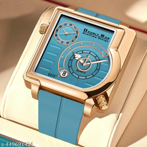 Dual Time Date Display Radium Dial  Magnetic Belt Analog Watch For Men_C31k