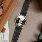 3D Glass Date Display Dial Leather Belt Analog Watch - for Men