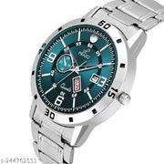 BLUE DAY AND DATE WORKING DISPLAY DIAL AND STAINLESS STEEL CHAIN WATCH FOR MEN