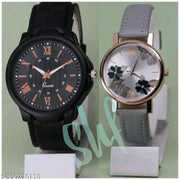 VIRAKTI New Fancy Ethnic Solid Dial Attractive Fancy Leather Belt Men Women Analog Watches combo for Couple