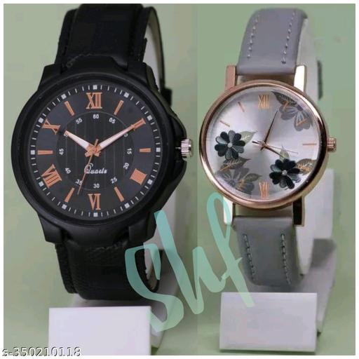 VIRAKTI New Fancy Ethnic Solid Dial Attractive Fancy Leather Belt Men Women Analog Watches combo for Couple