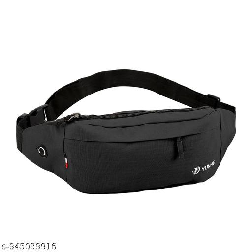 Ultra slim waist bag for men with dual layer zippered lightweight running side crossbody sling phone bag black