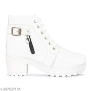 Krishan Enterprises Women's Boots | Synthetic Leather,Stylish, Trendy, Comfortable, Zipper & Lace Up Boots for Women's & Girls Casual, Outdoor and Holiday Outings