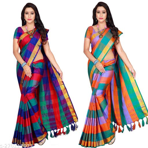 UPADA SILK SAREE,Checkered Daily Wear Cotton Silk Saree