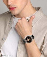 Talgo Analog Round Black Dial ALPHABET R Design Stylish Black Silicone Strap Classic Design Fancy Wrist Watch for Men and Boys, Pack of 1 - ALP-R-NEWAVO-SIL-CDBLK