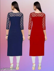 Polyster/Crepe fabric-Dream Beauty Fashion Women's Solid A-line Multicolor Kurtis & Kurtas