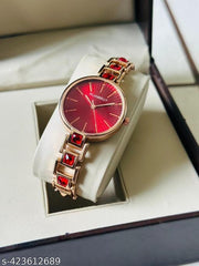 Watch for Women,Watch for Girl ,Waterproof Women Wrist Watches Red Dial diamond Studded watch Formal,Casual,Festive,Partywear,Wedding,Western Party