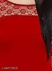Casual American Crepe and Round Neck 3/4 Legnth Sleeve Red Kurti (45"inches)