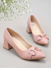 JM LOOKS Women's Pointed Toe Block Heel Pumps with Double Ring Chain Detail – Stylish Textured Formal Sandal for Women