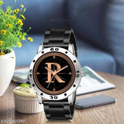 MAVIA WATCHESAnalog Round sliver Dial ALPHABET R Design Stylish black Strap Classic Design Fancy Watch for Men and Boys, Pack of 1 ALPHABET R-AVO-SIL-CDBLK-1
