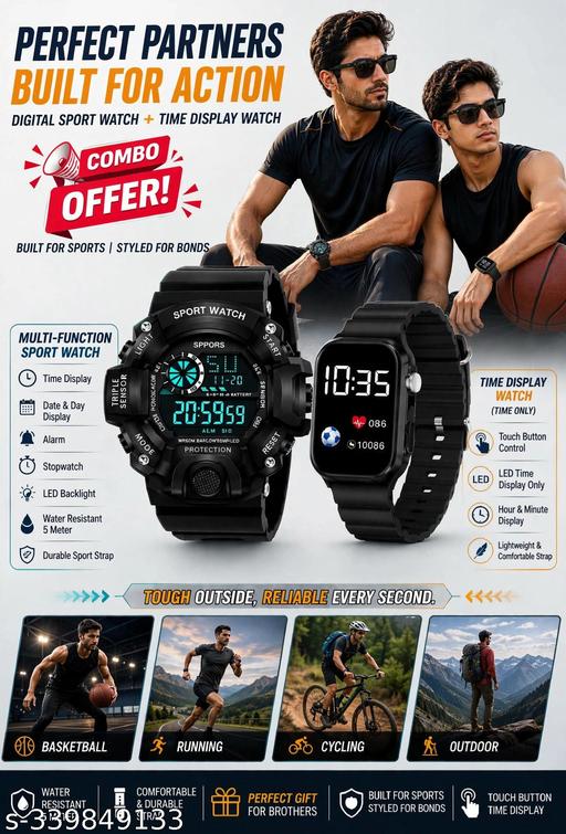 Sports Digital SB-90 Multi-Functional Watch & Ultra Strap LED-Digital Watch Combo Offer