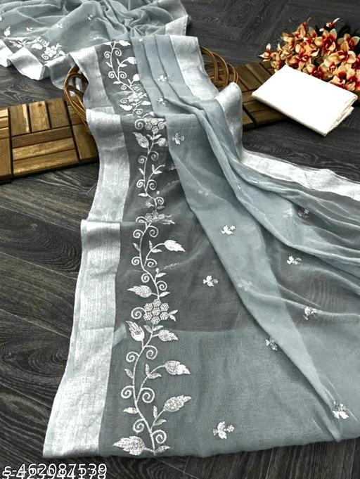 Bollywood Traditional Stylish New Partywear Saree Soft Chanderi Cotton Saree With Jari Embroidery Work New Wedding Sarees for Women
