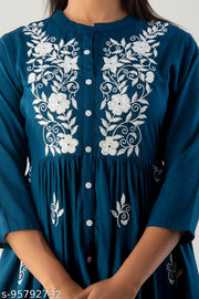 Womens Rayon embroidery long flared kurta, aline kurta, long kurti, anarkali kurti, full embroidered kurta, partywear kurta, dailywear kurta