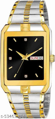 V&K Emporium.  Men's Golden- Silver  Two Tones rectangular wristwatch withe Date And Day.Stylish And Gorgeous.Looks.