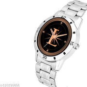 Femeo  Analog 9103 Watches Round Black Dial L Design Stylish Silver Stainless Steel Strap Classic Design Fancy Wrist Watch for Men and Boys, Pack of 1 - A07ZALPHA-L-AVO-SIL-STL