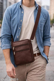 Men’s Brown PU Leather Sling Bag | Stylish Crossbody Shoulder Bag for Men | Office, Travel & Daily Use