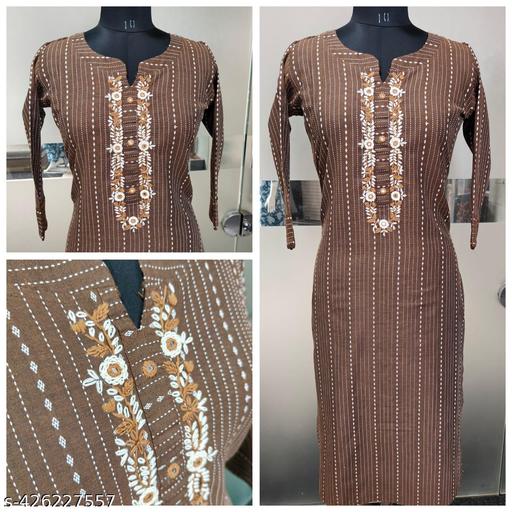 Brown Stripes Cotton Womens Kurta