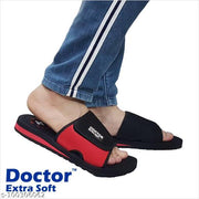 DOCTOR EXTRA SOFT D-51-Black-Red Men's Adjustable Strap Orthopaedic Diabetic Comfort Daily Use Slippers & Flipflops