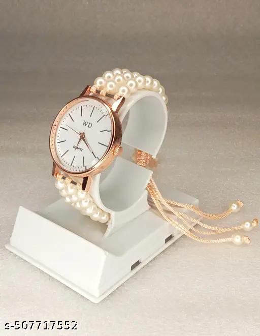 WHITE BEAD BRACELET TYPE WATCH