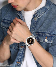 Welix Analog Round Black Dial ALPHABET S Design Stylish Silver Stainless Steel Strap Classic Design Fancy Wrist Watch for Men and Boys, Pack of 1 - ALPHA-S-AVO-SIL-STL